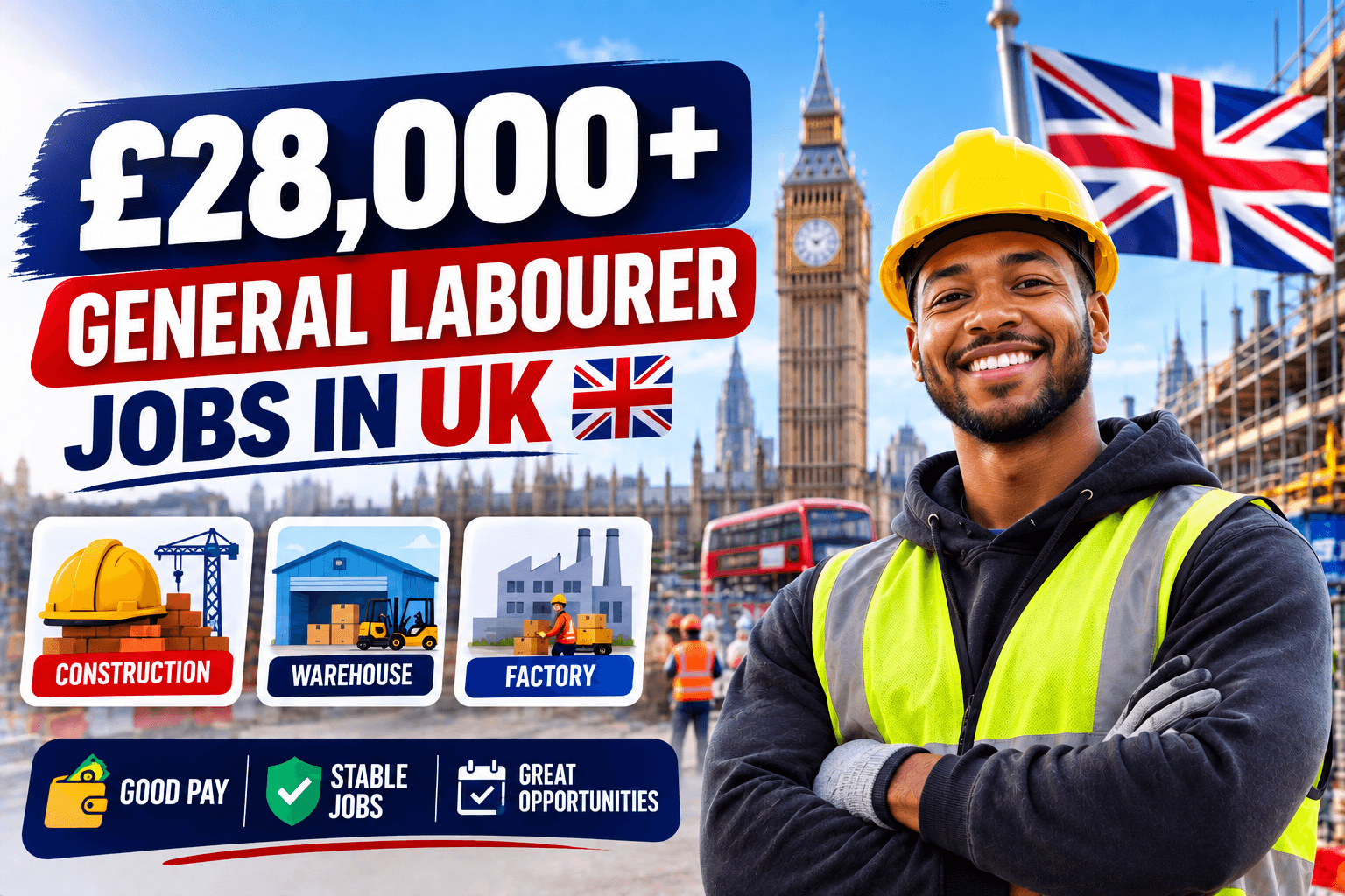 £28,000+ General Labourer Jobs in UK for Foreign Workers