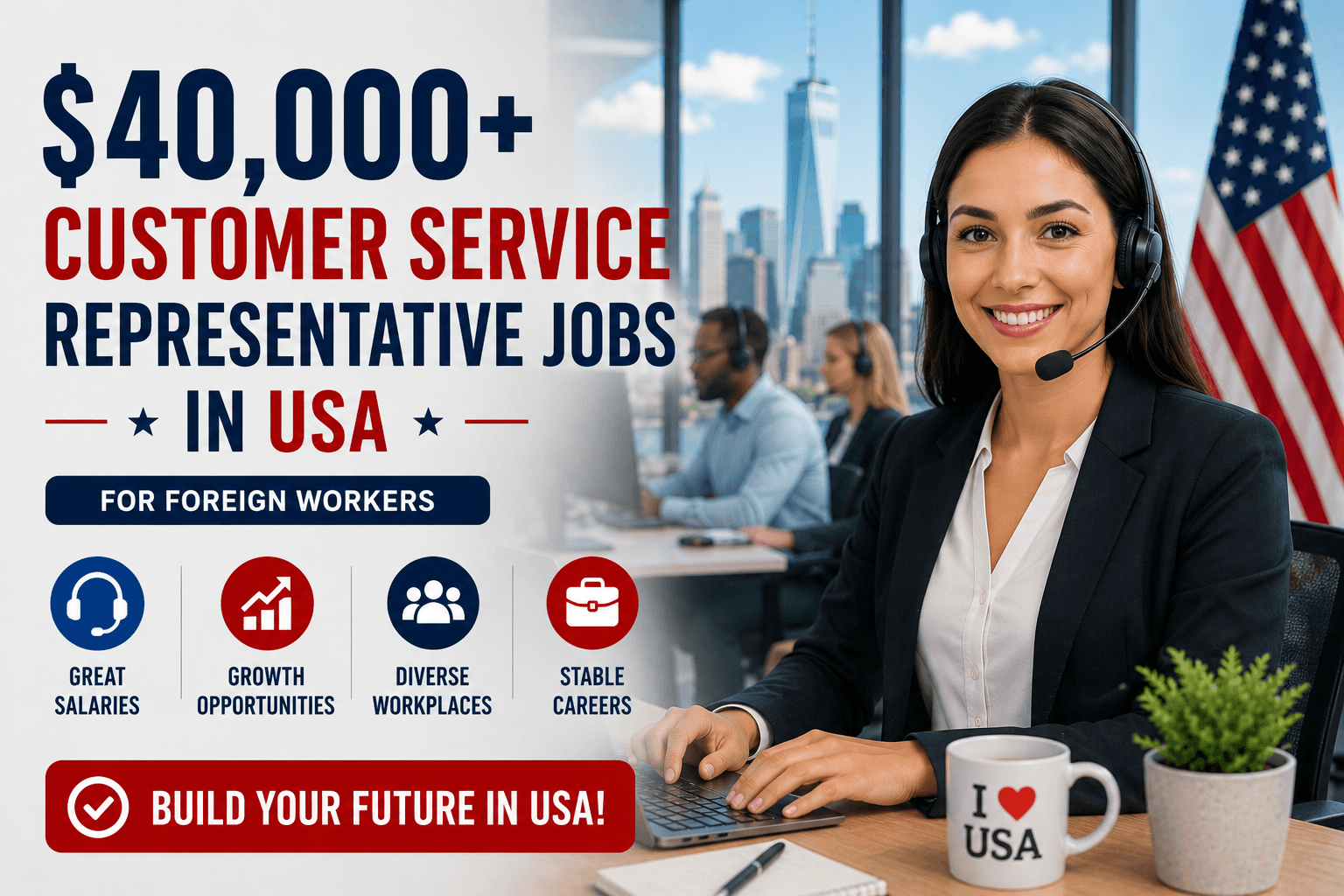 $40,000+ Customer Service Representative Jobs in USA for Foreign Workers