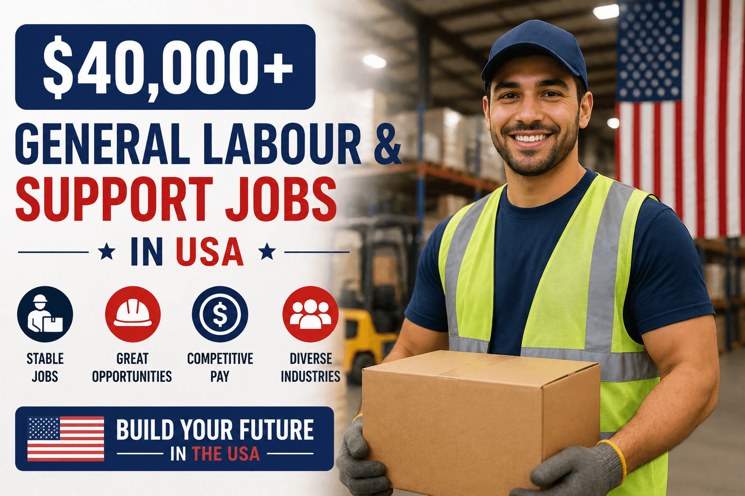 $40,000+ General Labour & Support Jobs in USA for Foreign Workers