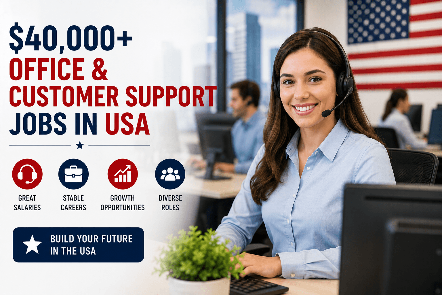 $40,000+ Office & Customer Support Jobs in USA for Foreign Workers
