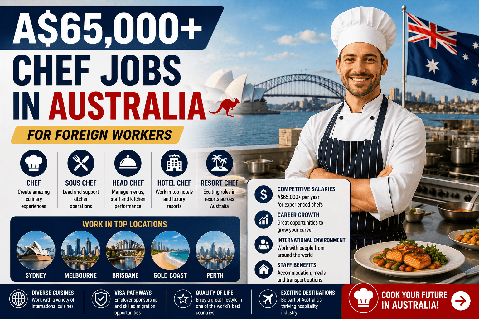 A$65,000+ Chef Jobs in Australia for Foreign Workers