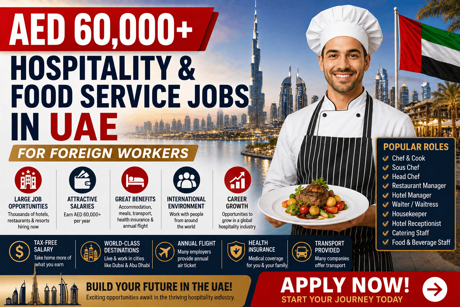 AED 60,000+ Hospitality & Food Service Jobs in UAE for Foreign Workers