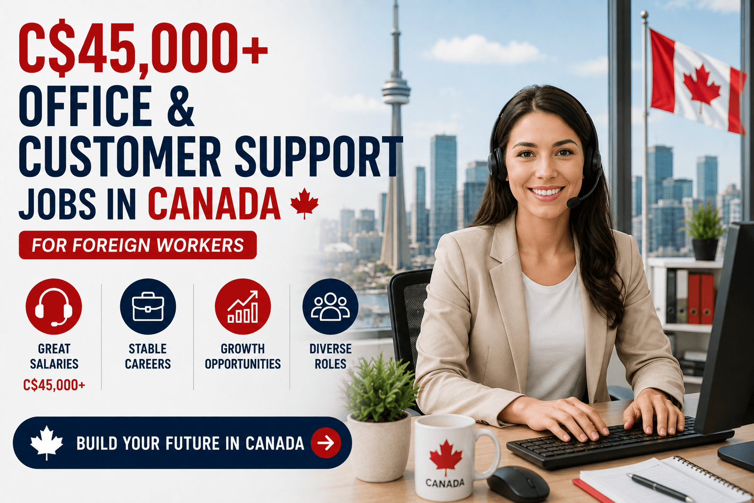 C$45,000+ Office & Customer Support Jobs in Canada for Foreign Workers