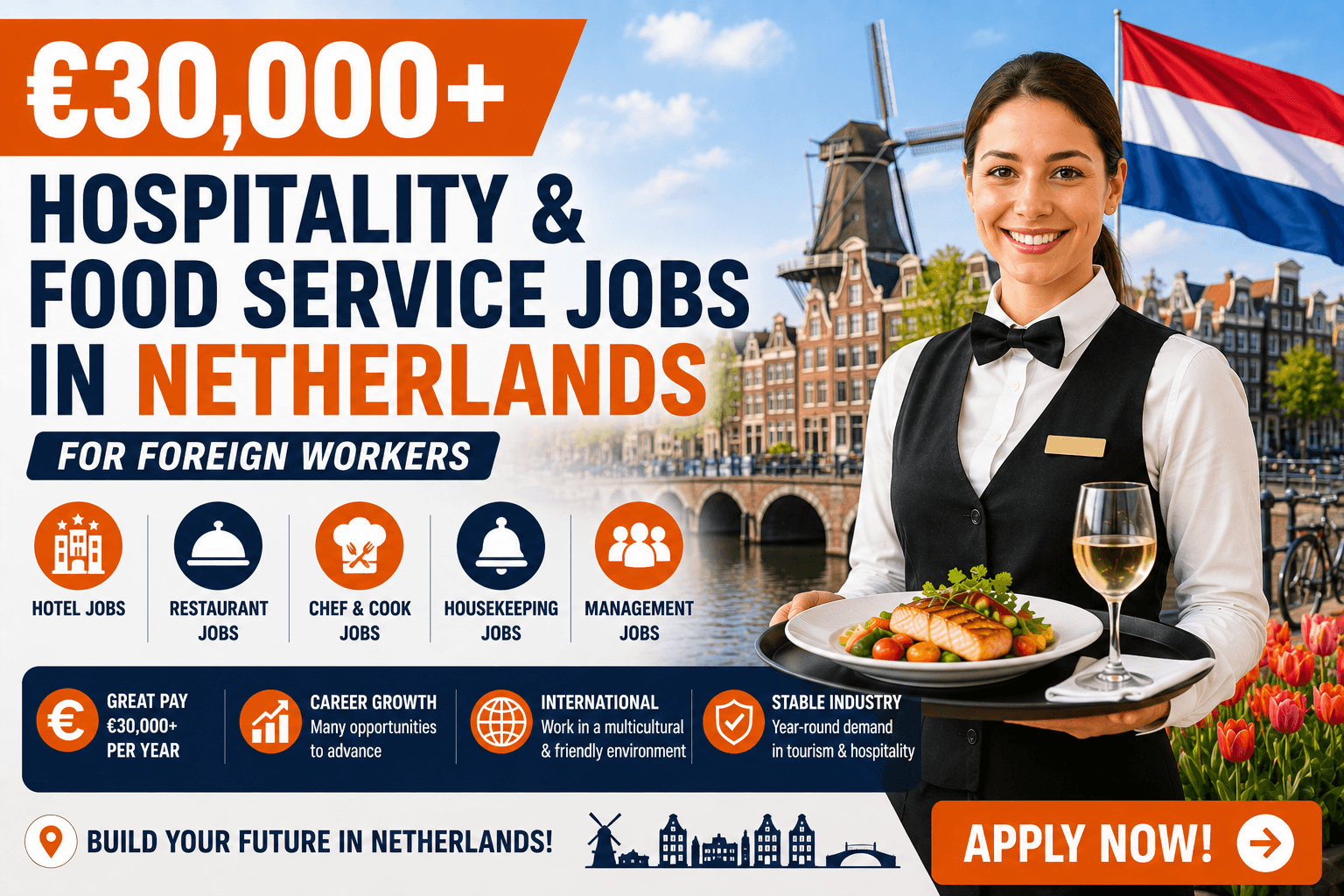 €30,000+ Hospitality & Food Service Jobs in Netherlands for Foreign Workers
