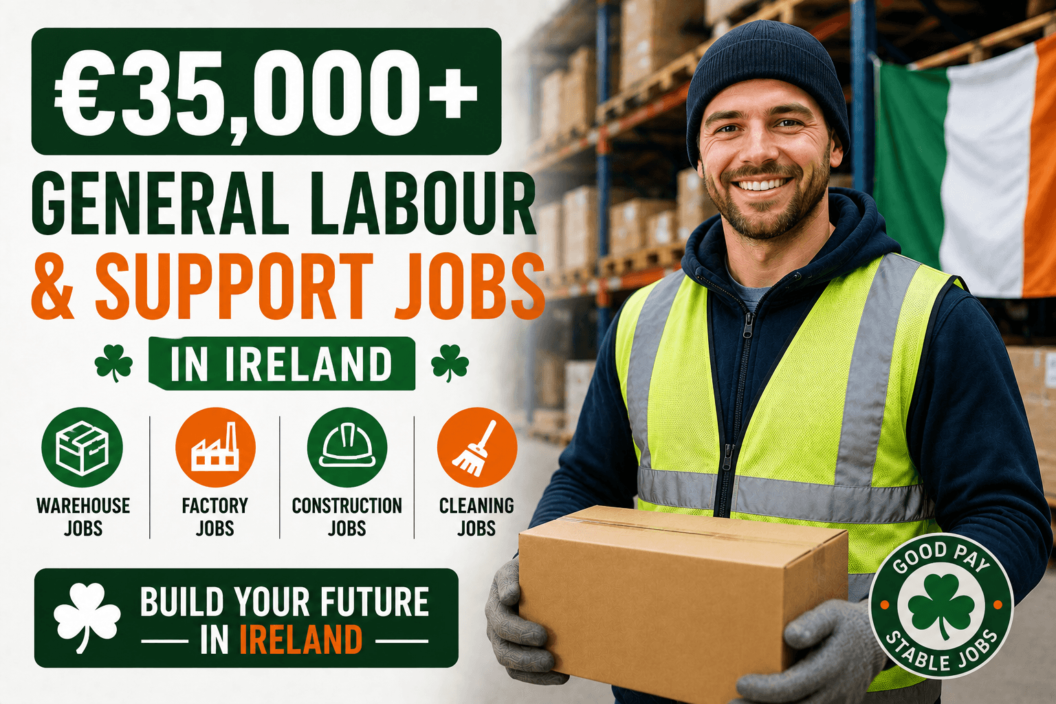 €35,000+ General Labour & Support Jobs in Ireland for Foreign Workers