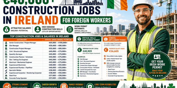 €40,000+ Construction Jobs in Ireland for Foreign Workers