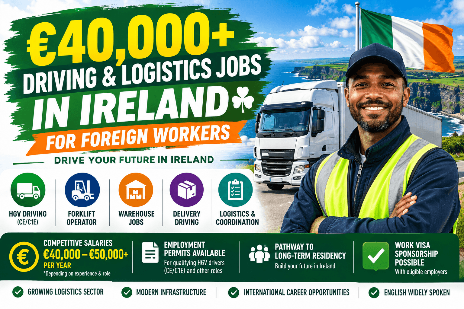 €40,000+ Driving & Logistics Jobs in Ireland for Foreign Workers