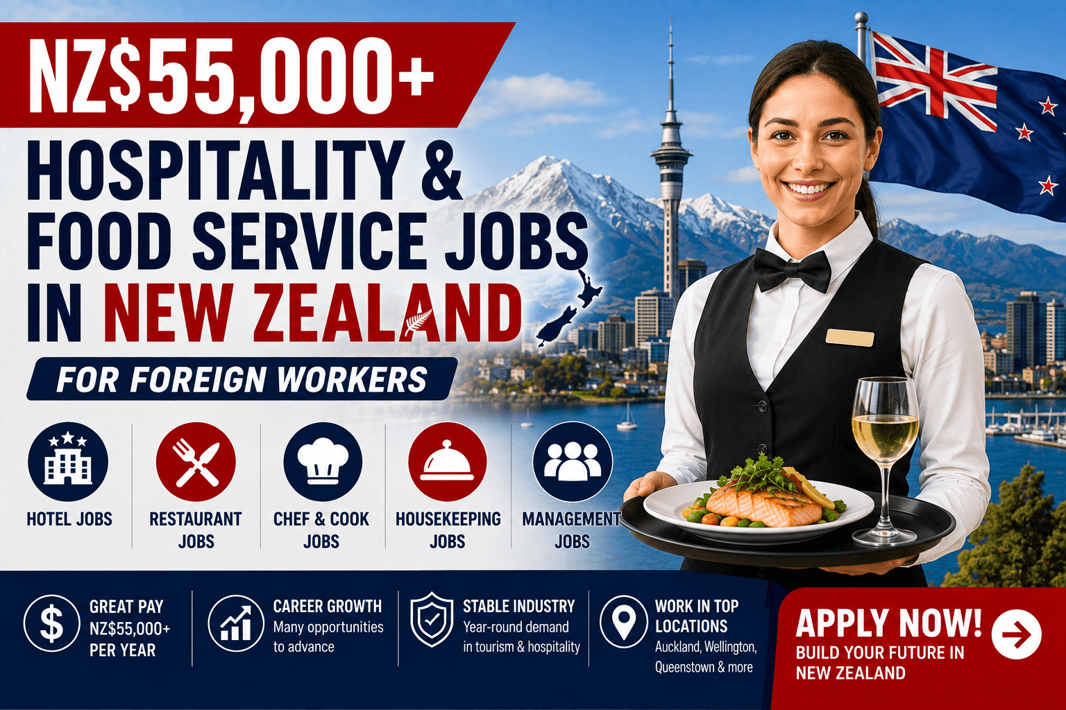 NZ$55,000+ Hospitality & Food Service Jobs in New Zealand for Foreign Workers