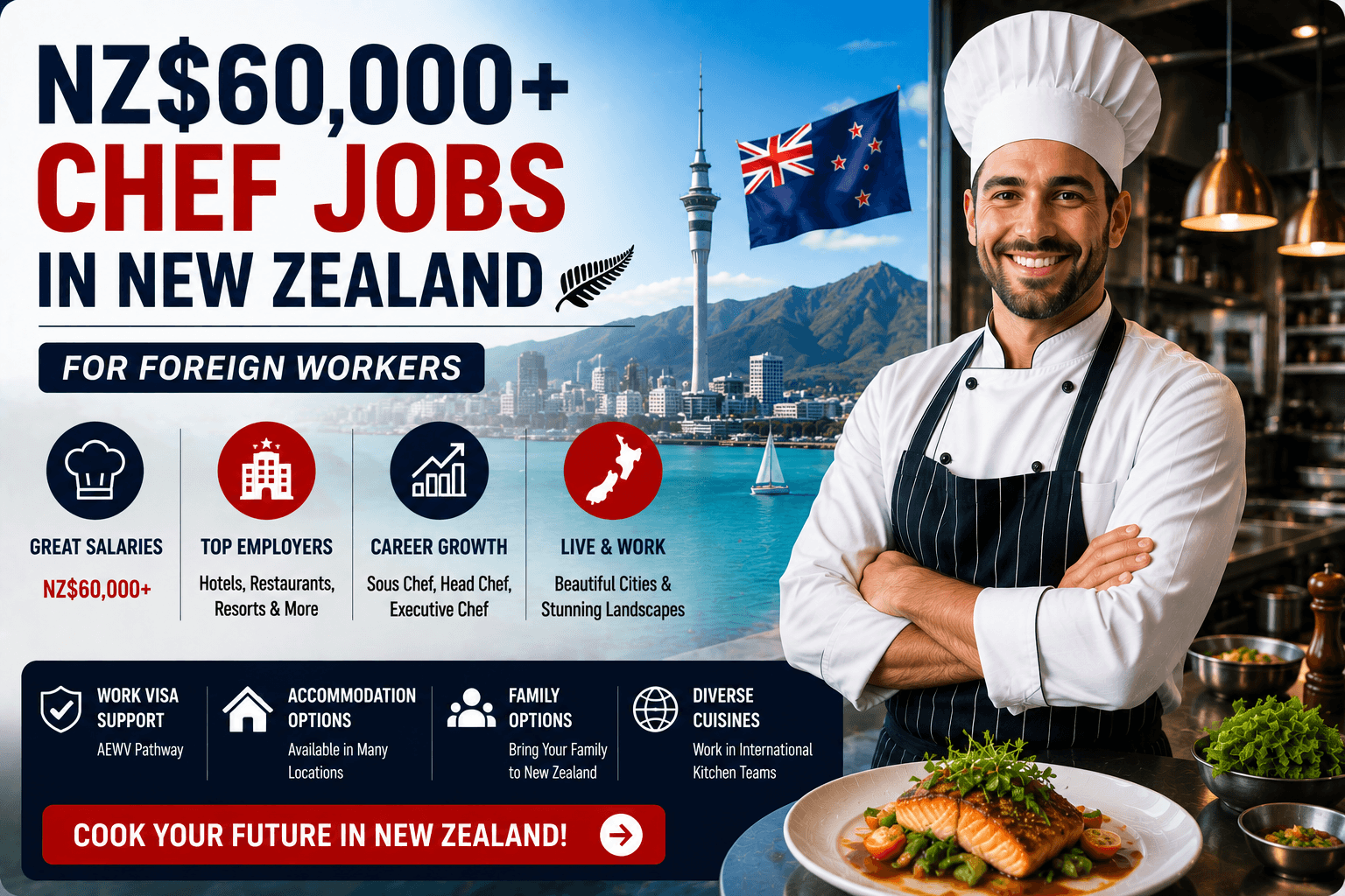 NZ$60,000+ Chef Jobs in New Zealand for Foreign Workers