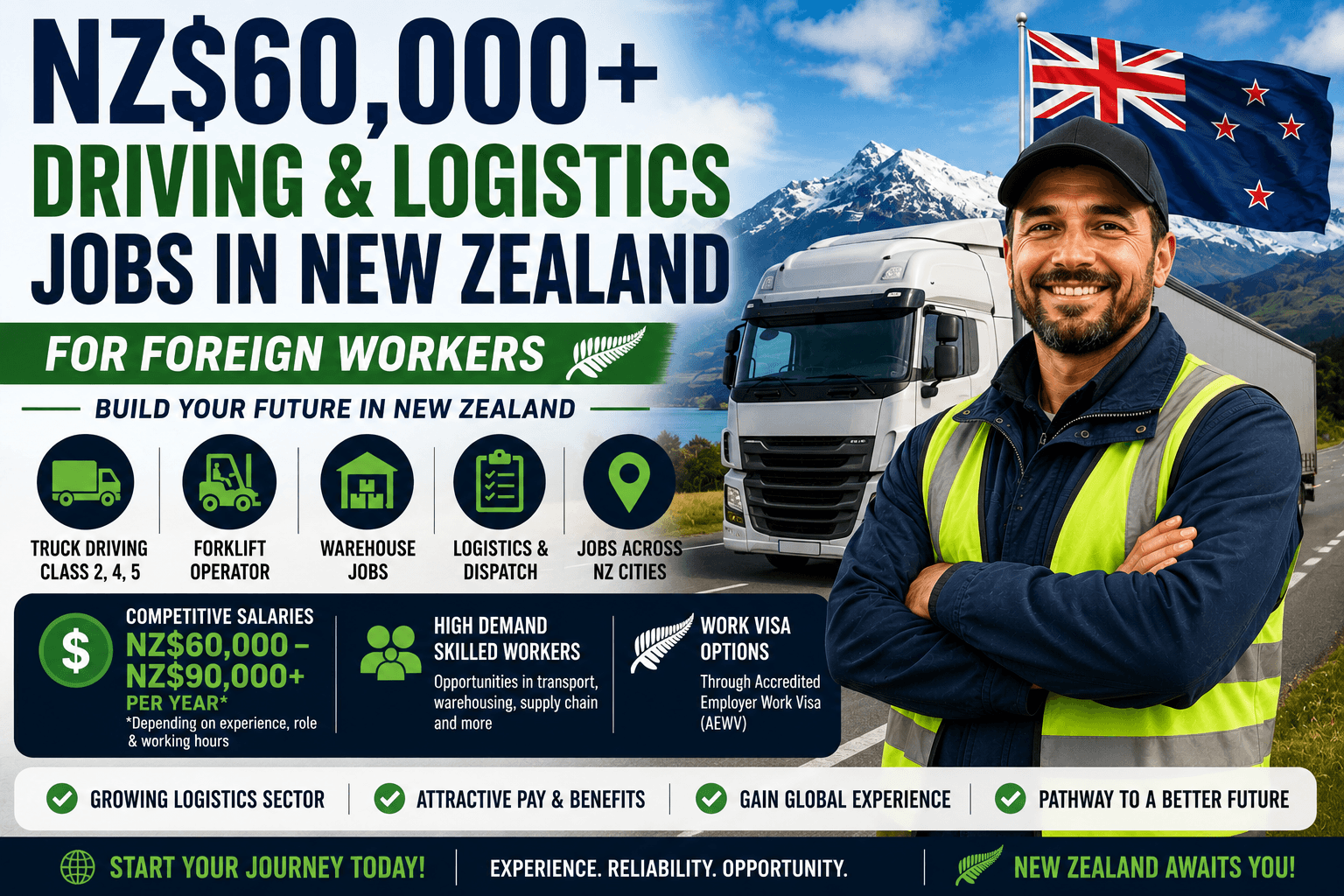 NZ$60,000+ Driving & Logistics Jobs in New Zealand for Foreign Workers