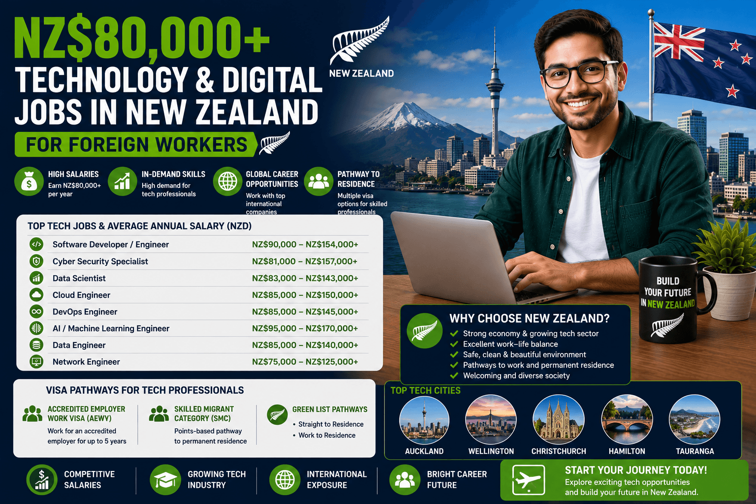 NZ$80,000+ Technology & Digital Jobs in New Zealand for Foreign Workers